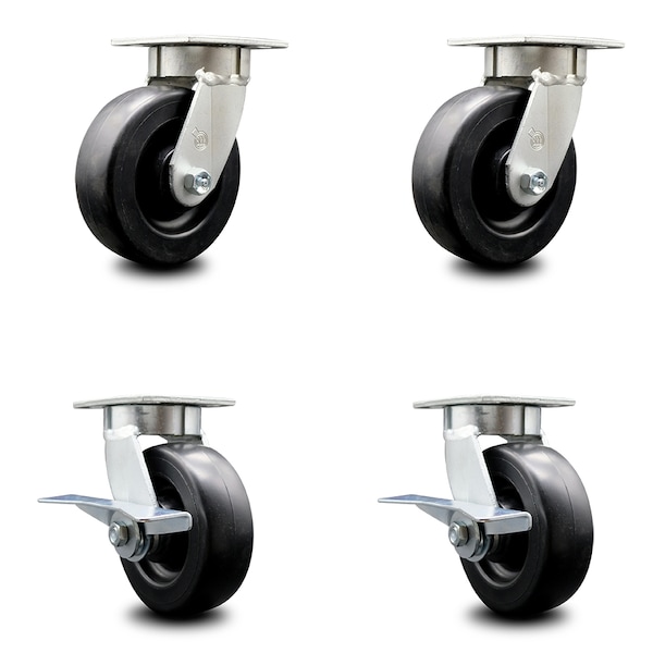 6 Inch Kingpinless Polyolefin Wheel Swivel Caster Set with 2 Brakes SCC